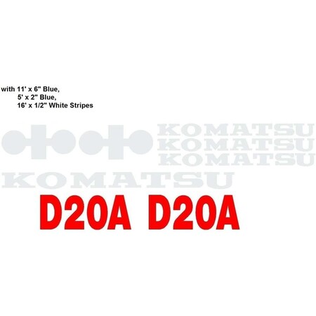 Aftermarket Komatsu Dozer D20A Decal Set w/ 2 Blue Stripes & 1 White Stripe KOMD20AWSDECALSET
